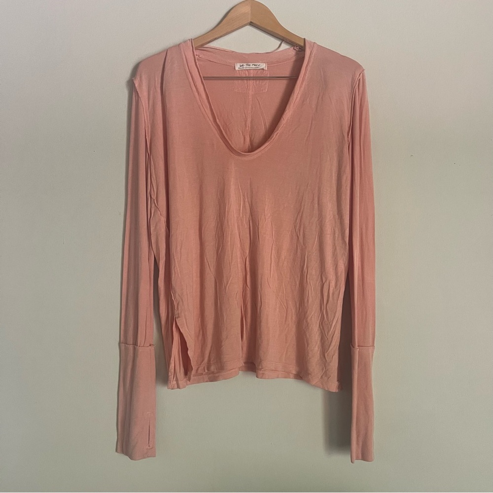 Free People We The Free Colby long sleeve top Pink Peachy Size XL Lightweight - Picture 2 of 5